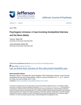 Psychogenic Amnesia: a Case Involving Amobarbital Interview and the News Media