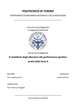 Allenatori Alle Performance Sportive: Analisi Della Serie A