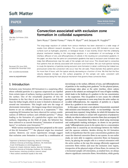 Convection Associated with Exclusion Zone Formation in Colloidal Suspensions Cite This: Soft Matter, 2016, 12, 1127 Sami Musa,†A Daniel Florea,†Ab Hans M