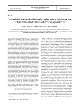 Vertical Distribution of Sulfate-Reducing Bacteria in the Chemocline of Lake Cadagno, Switzerland, Over an Annual Cycle