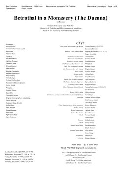 Betrothal in a Monastery (The Duenna) Obruchenie V Monastyre Page 1 of 3 Opera Assn