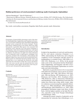 Habitat Preferences of Coral-Associated Wentletrap Snails (Gastropoda: Epitoniidae)