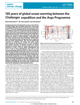 135 Years of Global Ocean Warming Between the Challenger Expedition and the Argo Programme Dean Roemmich1*, W