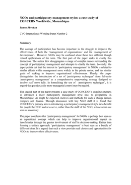 Ngos and Participatory Management Styles: a Case Study of CONCERN Worldwide, Mozambique