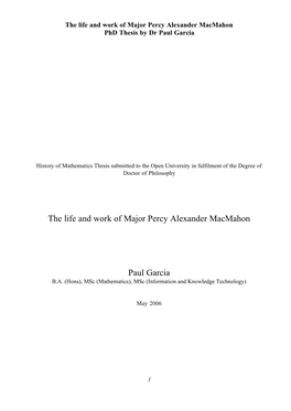 The Life and Work of Major Percy Alexander Macmahon Paul Garcia
