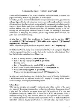 Roman City Gates: Hubs in a Network
