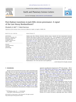 Post-Hadean Transitions in Jack Hills Zircon Provenance a Signal of The