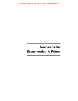 Nonparametric Econometrics: a Primer Full Text Available At