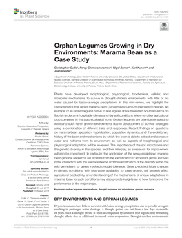 Orphan Legumes Growing in Dry Environments: Marama Bean As a Case Study