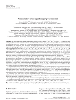 Nomenclature of the Apatite Supergroup Minerals