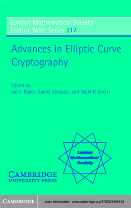 Advances in Elliptic Curve Cryptographylondon Mathematical Society Lecture Note Series ;