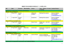 Imbizo Focus Week Schedule 7 – 12 April 2015