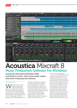 Acoustica Mixcraft 8 Music Production Software for Windows Acoustica’S Alternative Windows DAW Plug‑Ins, at a Very Modest Price
