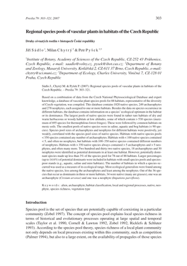 Regional Species Pools of Vascular Plants in Habitats of the Czech Republic