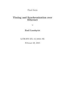 Timing and Synchronization Over Ethernet