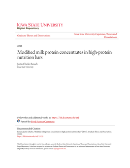 Modified Milk Protein Concentrates in High-Protein Nutrition Bars Justin Charles Banach Iowa State University