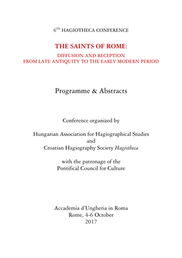 The Saints of Rome: Diffusion and Reception from Late Antiquity to the Early Modern Period