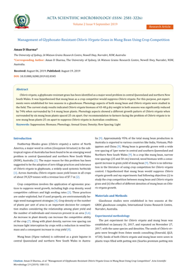 Management of Glyphosate-Resistant Chloris Virgata Grass in Mung Bean Using Crop Competition