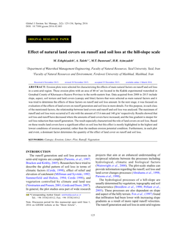 Effect of Natural Land Covers on Runoff and Soil Loss at the Hill-Slope Scale