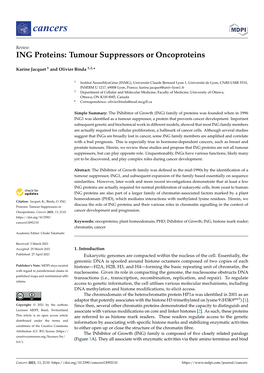 ING Proteins: Tumour Suppressors Or Oncoproteins