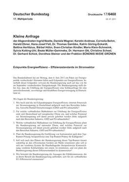 Kleine Anfrage Der Abgeordneten Ingrid Nestle, Daniela Wagner, Kerstin Andreae, Cornelia Behm, Harald Ebner, Hans-Josef Fell, Dr