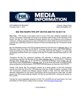 Big Ten Hoops Tips Off on Fox and Fs1 in 2017-18