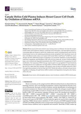 Canady Helios Cold Plasma Induces Breast Cancer Cell Death by Oxidation of Histone Mrna