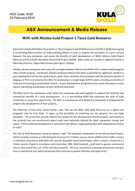 ASX Announcement & Media Release