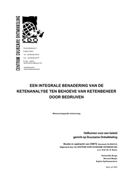 Een Integrale Benadering Van De Ketenanalyse Ten Behoeve Van Ketenbeheer Door Bedrijven