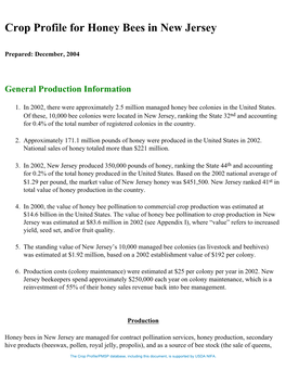 Crop Profile for Honey Bees in New Jersey