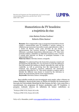 Humorísticos Da TV Brasileira: a Trajetória Do Riso