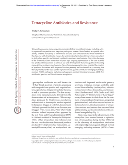 Tetracycline Antibiotics and Resistance