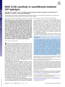 KRAS G13D Sensitivity to Neurofibromin-Mediated GTP Hydrolysis
