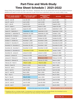 Part-Time and Work-Study Time Sheet Schedule | 2021-2022 Please Follow This Schedule for Web Time Sheets