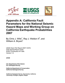 California Fault Parameters for the National Seismic Hazard Maps and Working Group on California Earthquake Probabilities 2007