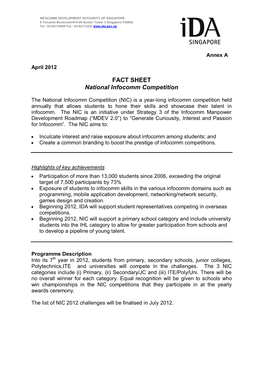 FACT SHEET National Infocomm Competition