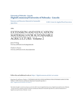 SUSTAINABLE AGRICULTURE: Volume 2 James W