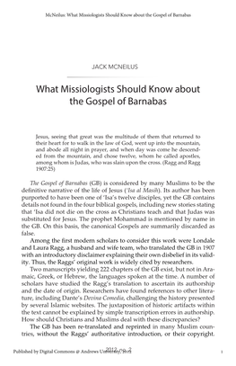 What Missiologists Should Know About the Gospel of Barnabas