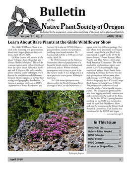 Bulletin of the Native Plant Society of Oregon Dedicated to the Enjoyment, Conservation and Study of Oregon’S Native Plants and Habitats