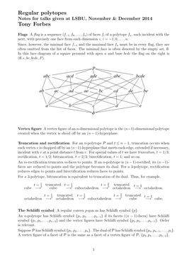 Regular Polytopes Tony Forbes