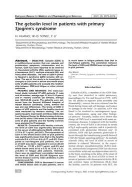 The Gelsolin Level in Patients with Primary Sjogren's Syndrome