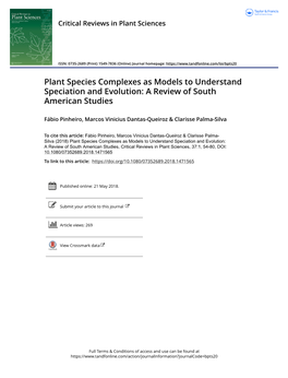 Plant Species Complexes As Models to Understand Speciation and Evolution: a Review of South American Studies