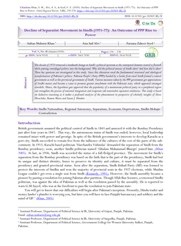 Decline of Separatist Movement in Sindh (1971-77): an Outcome of PPP Rise to Power
