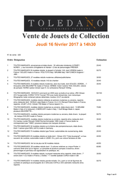 Vente De Jouets De Collection Jeudi 16 Février 2017 À 14H30