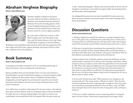 Abraham Verghese Biography Book Summary Discussion Questions