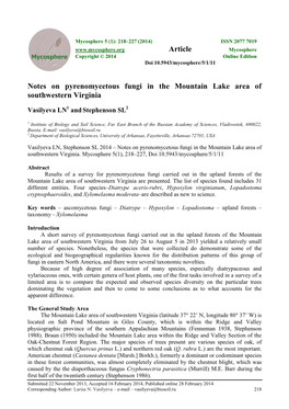 Notes on Pyrenomycetous Fungi in the Mountain Lake Area of Southwestern Virginia