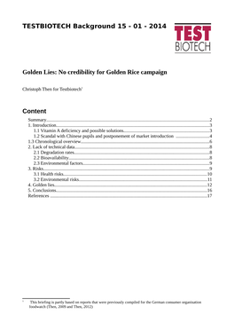 No Credibility for Golden Rice Campaign Content