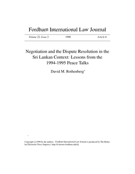 Negotiation and the Dispute Resolution in the Sri Lankan Context: Lessons from the 1994-1995 Peace Talks