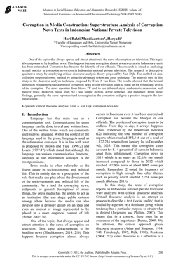 Corruption in Media Construction: Superstructure Analysis of Corruption News Texts in Indonesian National Private Television