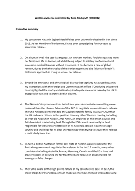 Executive Summary 1. My Constituent Nazanin Zaghari-Ratcliffe Has Been U